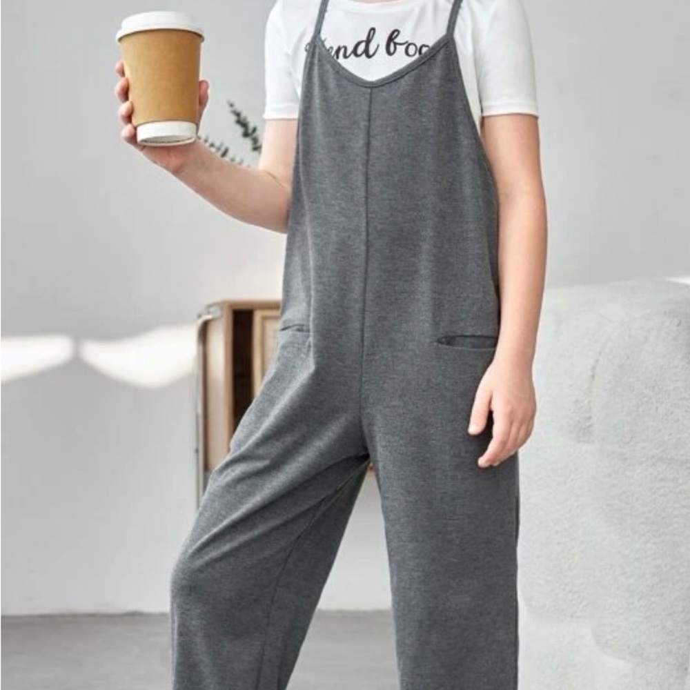 SHEIN Dark Gray Kids Jumpsuit with Pockets